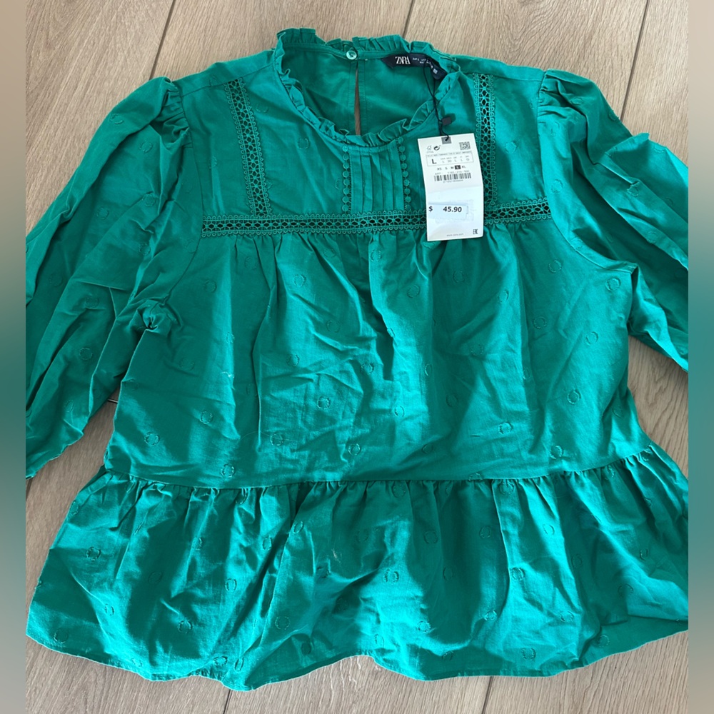 Zara Emerald Green Lace Blouse